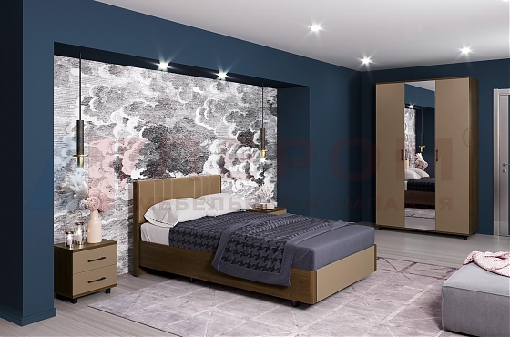 Спальня Грейс- композиция 2 корпус Гикори Джексон темный, фасад Латте Матовый - мебель ЛЕРОМ во Владивостоке