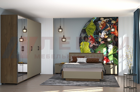 Спальня Грейс- композиция 5 корпус Гикори Джексон темный, фасад Латте Матовый - мебель ЛЕРОМ во Владивостоке