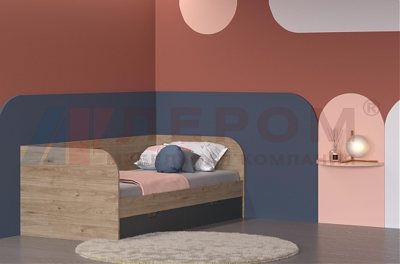 Кровать КР-117 Гикори Джексон светлый, фасад Антрацит Матовый - мебель ЛЕРОМ во Владивостоке