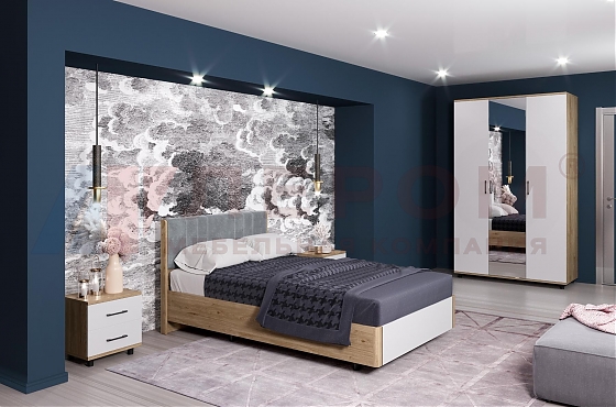 Спальня Грейс- композиция 2 корпус Гикори Джексон светлый, фасад Белый Бриллиант Глянцевый - мебель ЛЕРОМ во Владивостоке