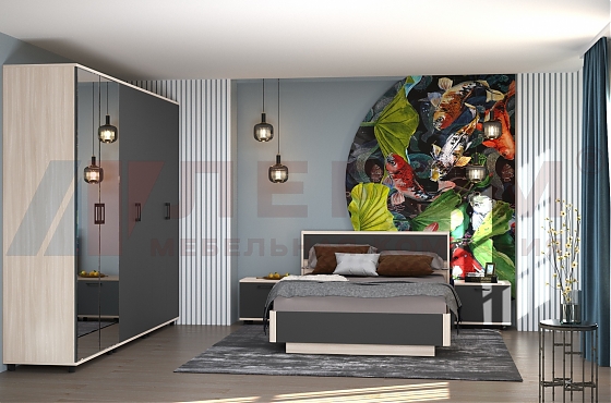 Спальня Грейс- композиция 5 корпус Ясень Асахи, фасад Антрацит Матовый - мебель ЛЕРОМ во Владивостоке